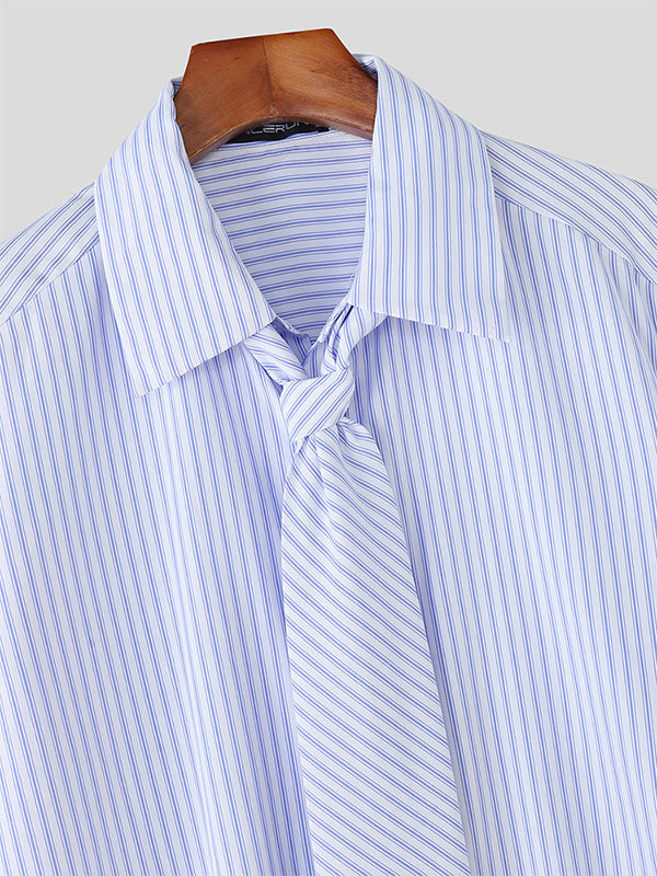 Men's Striped Tie Short Sleeve Shirt SKUL21158
