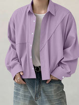 Men's Solid Color Deconstructed Long Sleeve Shirt SKUL39031