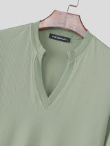 Men's Solid Color Knit Ribbed Long Sleeve T-Shirt SKUL28252