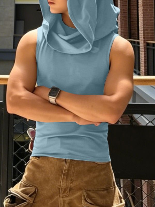 Men's Avant-Garde Streetwear Ninja Hooded Slim Fit Sleeveless Muscle Tank SKUL66021