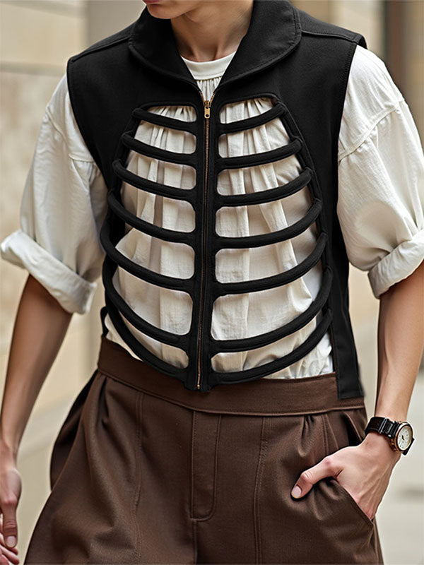 Men's Solid Color Skull Hollow Zip Waistcoat SKUL17907