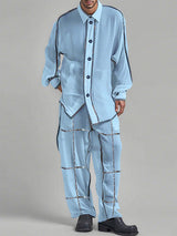 Men's Colorblock Striped Casual Two Pieces Outfit SKUL23785