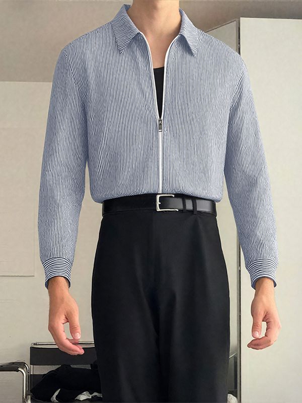 Men's Solid Color Striped Long Sleeve Jacket SKUL37702