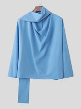 Men's Solid Color Ribbon Cowl Neck Two Pieces Outfit SKUL41313