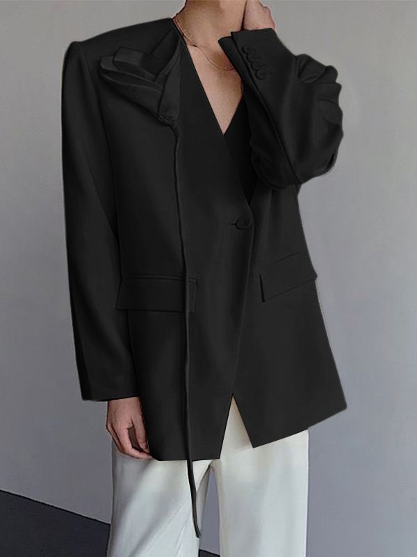 Men's Floral Embellished Shoulder Pad V Neck Long Sleeve Blazer SKUL43807