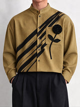 [Pre-order] Men's Neo-Chinese Chic Art Exhibition 3D Rose Flower Diagonal Brush Stripe Mandarin Collar Shirt SKUL89237