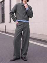 Men's Clean Fit Gallery Turn Down Collar Cropped Length Two Pieces Outfit SKUL82409