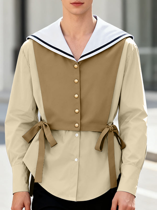 Men's Contrast Color Sailor Collar Long Sleeve Shirt SKUL46106