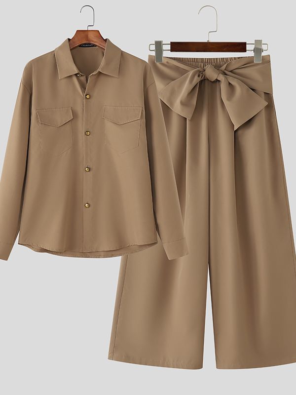 Men's Solid Color Casual Two Pieces Outfit SKUL40191