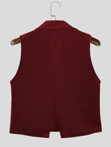Men's Retro Quiet Luxury Cocktail Party Faux Suede Metal Chain Link Sleeveless Lapel Collar Waistcoat SKUL83165