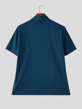 Men's Solid Color Double Zipper Design Short Sleeve Cardigan SKUL54066