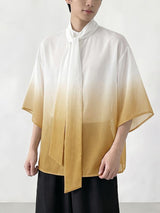 Men's Elegant Romantic Gradient Sheer Tie Neck Wide Sleeve Shirt SKUL66215