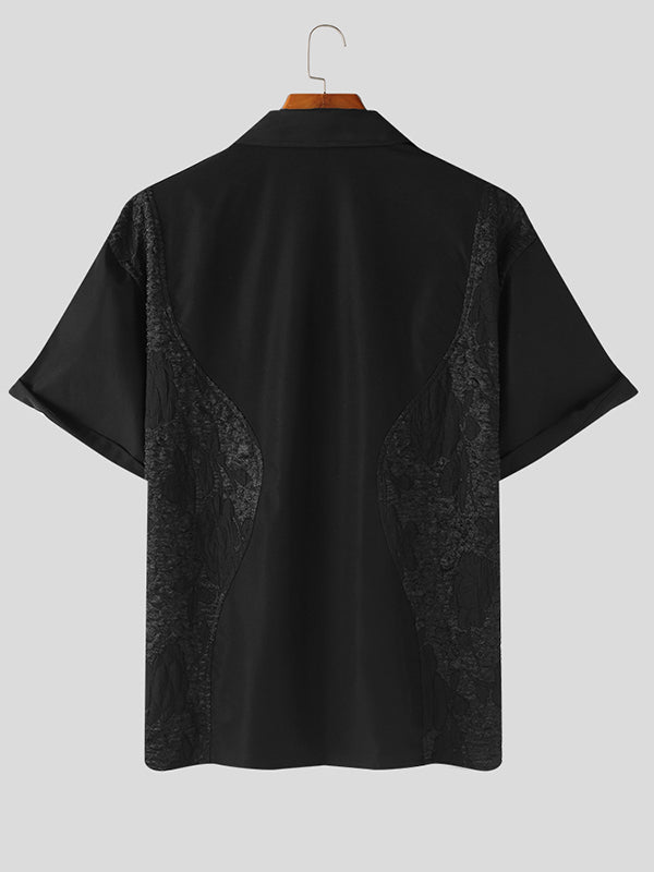 Mens Chinese Style Jacquard Patchwork Lapel Shirt SKUK12460
