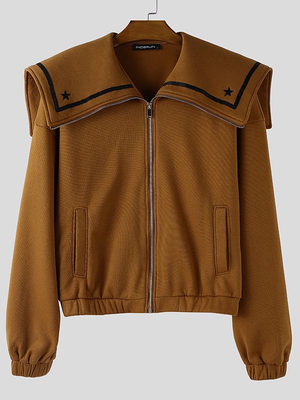 Men's Star Print Contrast Sailor Collar Long Sleeve Jacket SKUL43749