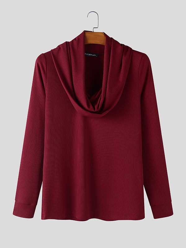 Men's Solid Color Loose Draped Neck Long Sleeve T-shirt SKUL45289