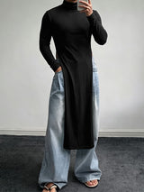 Men's Avant-Garde High Street Ultra High Side Slit Longline Fitted Long Sleeve T-shirt SKUL83123