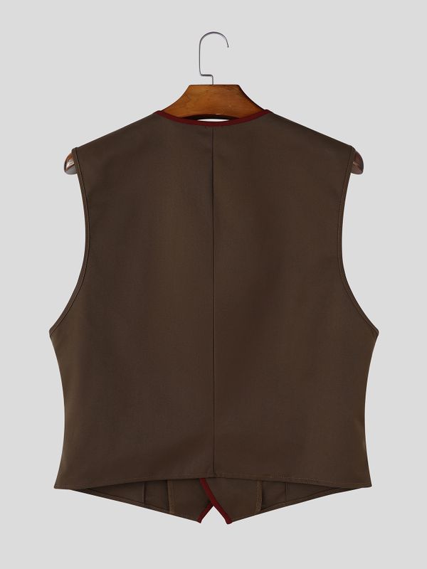 Men's Vintage Gentleman Formal Wedding Contrast Trim V-Neck Waistcoat SKUL83505