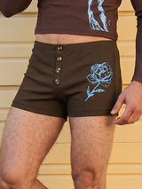 Men's Y2K Gender-Fluid Ribbed Knit Button-Fly Rose Graphic Booty Short SKUL78013