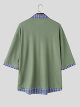Men's Vintage Preppy Faux Twinset Contrast Plaid Collar Cute Animal Embroidered Polo Shirt SKUL68994