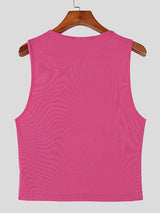 Men's Drawstring Design Hollow Cropped Knit Tank SKUL48604