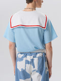 Mens Contrast Sailor Collar Short Sleeve T-Shirt SKUK02874