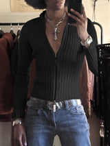 Men's Minimalist Rib Knit Long Sleeve Cardigan SKUL46574