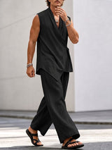 Men's Minimalist Zen Textured Asymmetrical Wrap Two Pieces Outfit SKUL74880