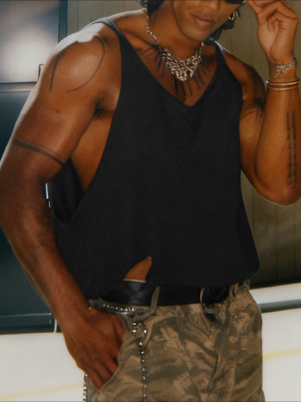 Men's Solid Color Distressed Strap Tank SKUL47745