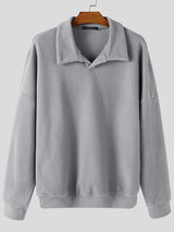 Men's Solid Color Turn Down Collar Long Sleeve Sweatshirt SKUL42389