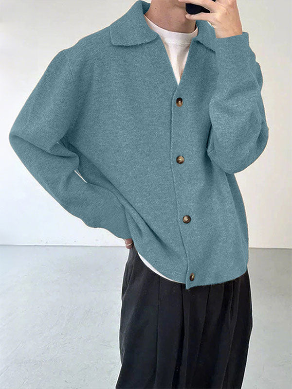 Men's Solid Knit Lapel Long Sleeve Cardigan SKUL28234