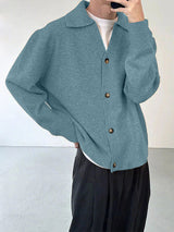 Men's Solid Knit Lapel Long Sleeve Cardigan SKUL28234