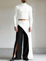 Men's Solid Color Deconstructed Textured Two Pieces Outfit SKUL43726