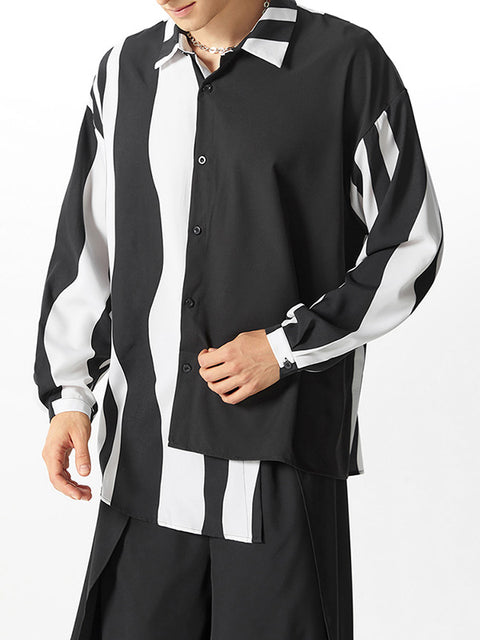 Striped Patchwork Loose Long Sleeve Shirt main image 0