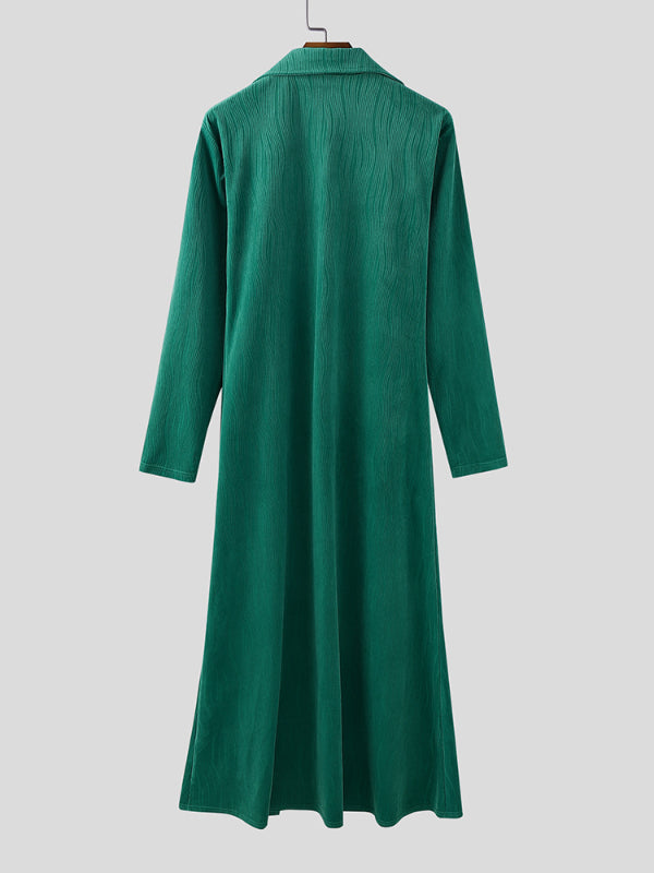 Mens Solid Color Textured Lapel Long Sleeve Cardigan SKUL24861