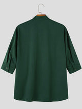 Men's Minimalist Clean-Fit Daily Commute Concealed Placket Mandarin Collar 3/4 Sleeve Shirt SKUL84679
