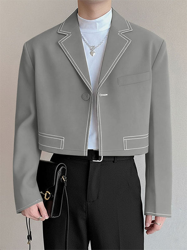 Men's Color Block Line Cropped Long Sleeve Blazer SKUL39890