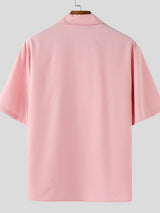 Men's Solid Color Casual V Neck Short Sleeve Shirt SKUL38085