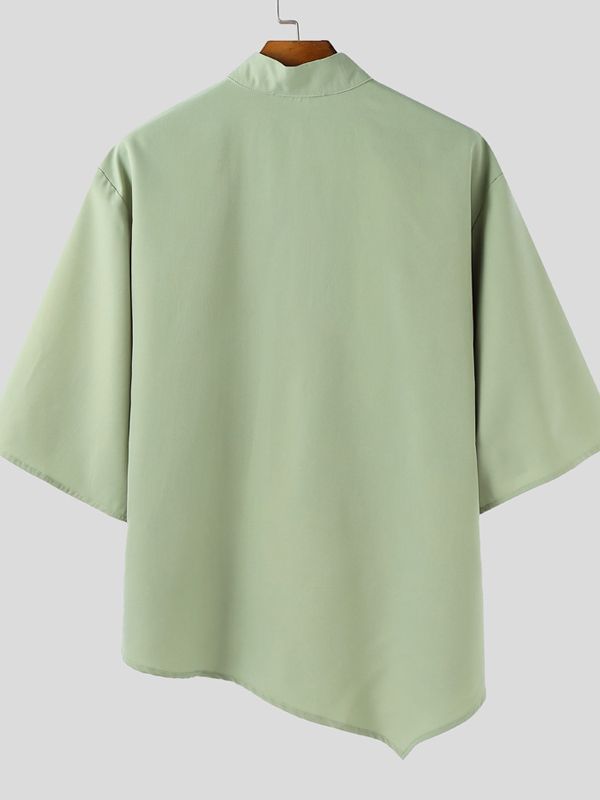 Men's Irregular Hem Stand Collar 3/4 Sleeve Shirt SKUL41011