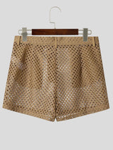 Men's Avant-Garde Crochet Open-Knit Slim Cropped Booty Denim-Style Short SKUL71351