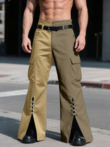 Men's Lace-Up Patchwork Colorblock Flared Pant SKUL31852