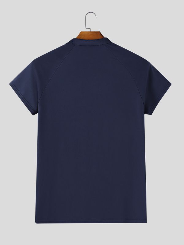 Men's Avant-Garde Semi-Sheer Mesh Raglan Polo Shirt SKUL63041