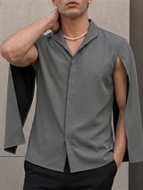 Men's High-Street Avant-Garde Deconstructed Cape Sleeve Stand-Collar Shirt SKUL73456