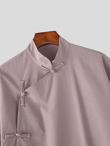 Men's Solid Color Frog Button Short Sleeve Shirt SKUL56252