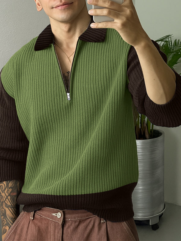 Men's Knit Colorblock Half-Zip Long Sleeve Sweater SKUL28248