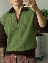 Men's Knit Colorblock Half-Zip Long Sleeve Sweater SKUL28248