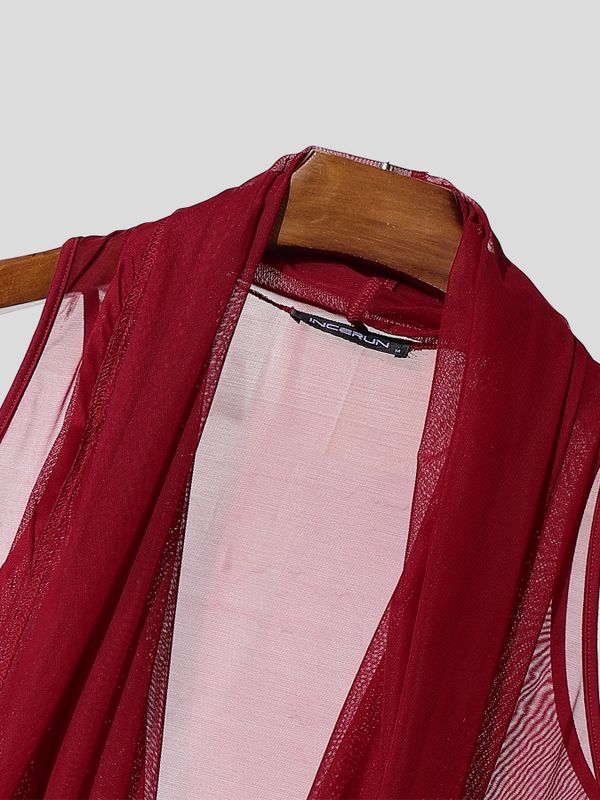 Men's Sheer Mesh Cowl Neck Hooded Tank SKUL54096