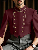 Men's Royal Vintage Stage Performance Double-Breasted Gold Piping Slit Cape Jacket SKUL81173
