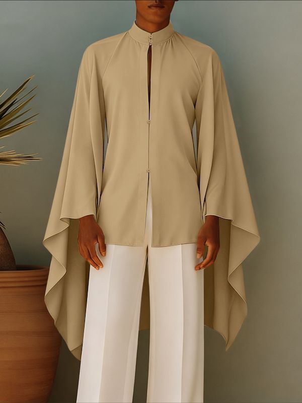 Men's Solid Color Cape Patchwork Long Sleeve Shirt SKUL41538