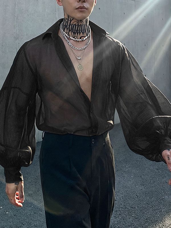 Men's Sheer Striped Long Sleeve Shirt SKUL54665