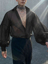 Men's Sheer Striped Long Sleeve Shirt SKUL54665